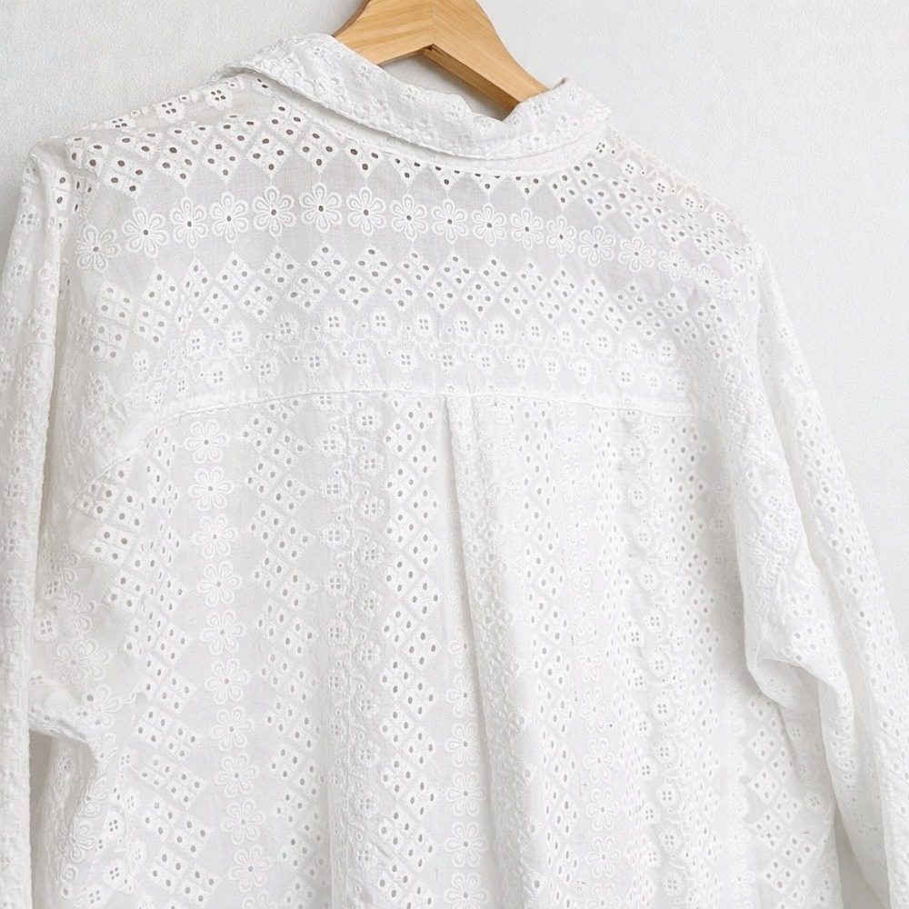 Loft White Eyelet Cotton Button Down Tunic XL Beach Cottagecore Coquette - Picture 2 of 6